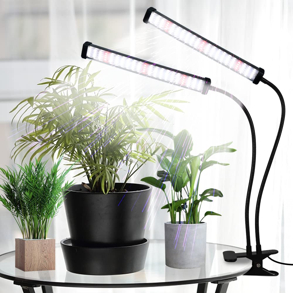 Lámpara de cultivo LED GooingTop, espectro completo 6000K, LEDs blancos y rojos. Regulable a 5 niveles, temporizador automático 4/8/12 hrs. Ideal para plantas interiores.