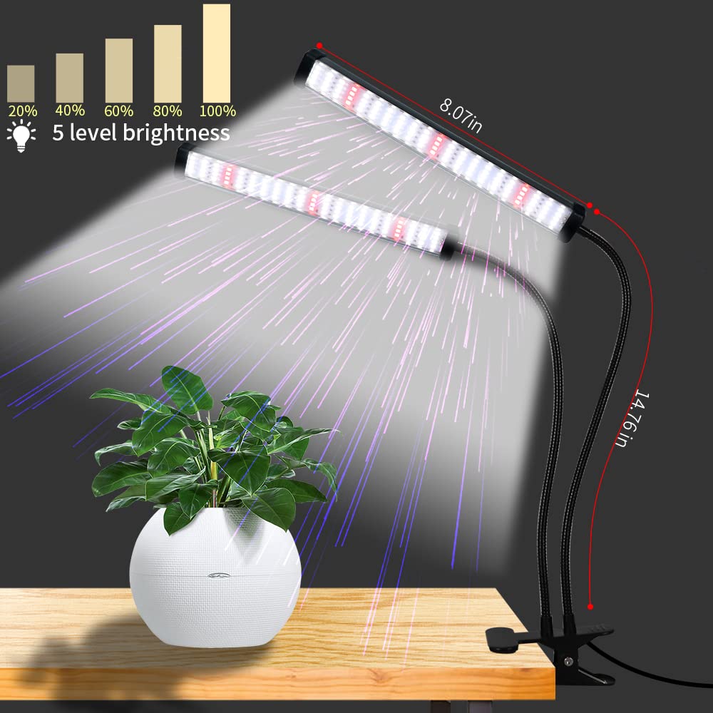 Lámpara de cultivo LED GooingTop, espectro completo 6000K, LEDs blancos y rojos. Regulable a 5 niveles, temporizador automático 4/8/12 hrs. Ideal para plantas interiores.