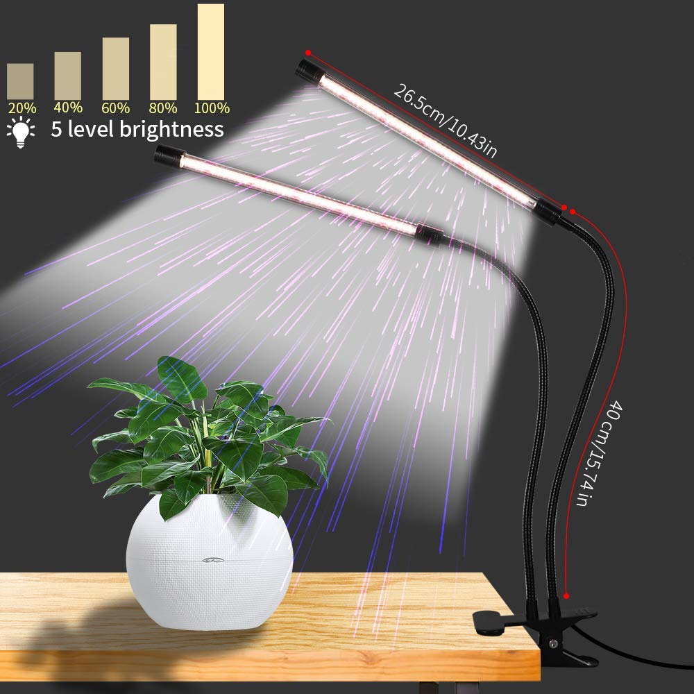 Lámpara de cultivo LED GooingTop, espectro completo 6000K, LEDs blancos y rojos. Regulable a 5 niveles, temporizador automático 4/8/12 hrs. Ideal para plantas interiores.