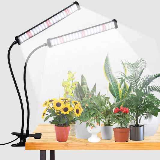 Lámpara de cultivo LED GooingTop, espectro completo 6000K, LEDs blancos y rojos. Regulable a 5 niveles, temporizador automático 4/8/12 hrs. Ideal para plantas interiores.
