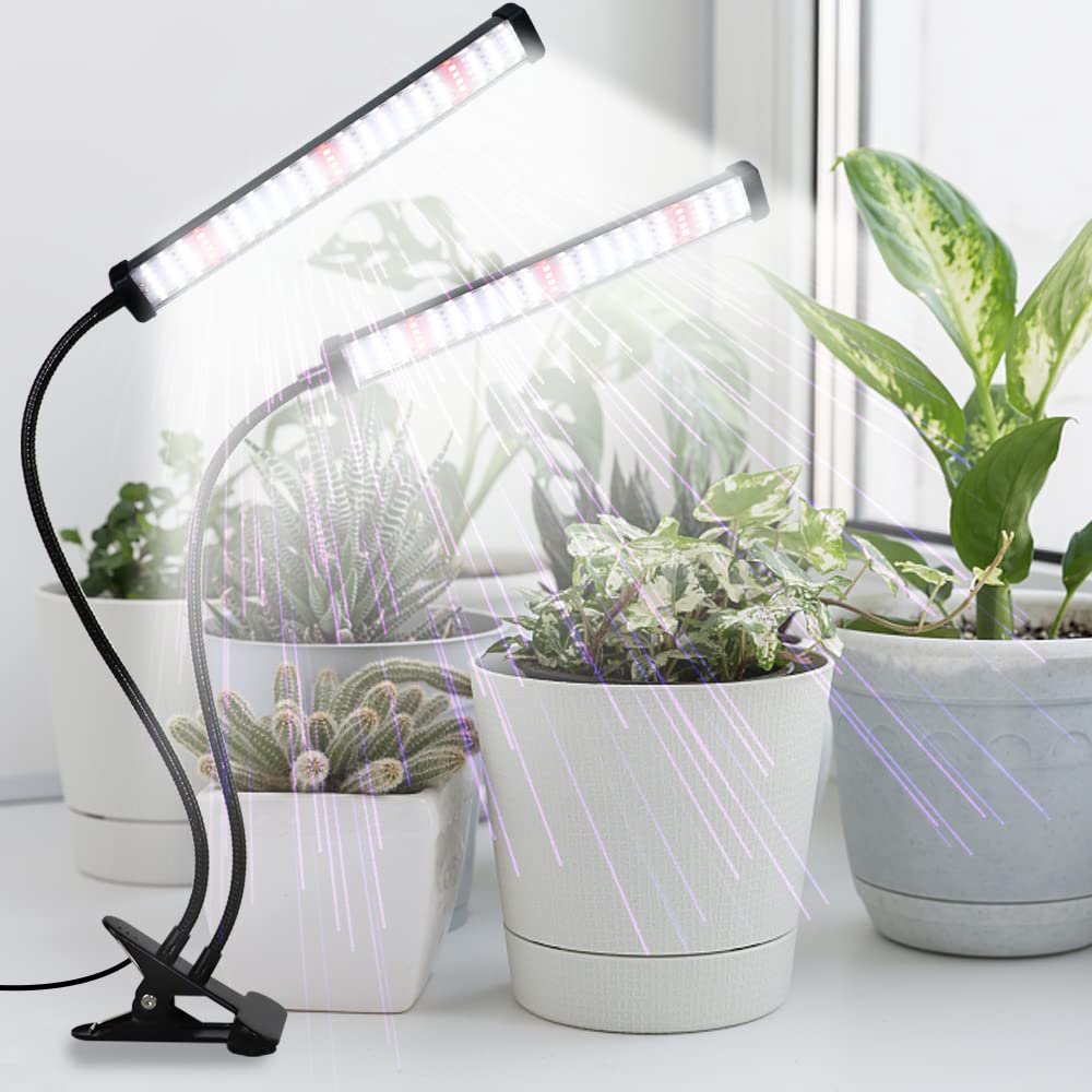 Lámpara de cultivo LED GooingTop, espectro completo 6000K, LEDs blancos y rojos. Regulable a 5 niveles, temporizador automático 4/8/12 hrs. Ideal para plantas interiores.