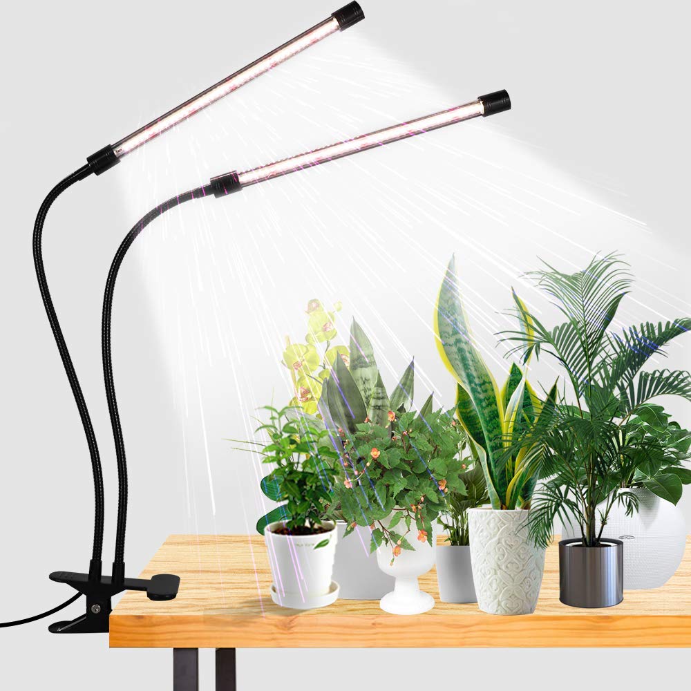 Lámpara de cultivo LED GooingTop, espectro completo 6000K, LEDs blancos y rojos. Regulable a 5 niveles, temporizador automático 4/8/12 hrs. Ideal para plantas interiores.
