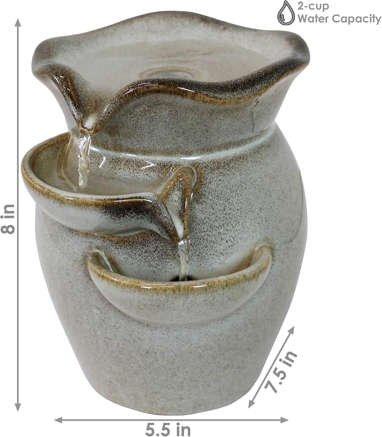 Fuente de Mesa Interior de Cerámica de 8 Pulgadas con Niveles Laterales en Cascada