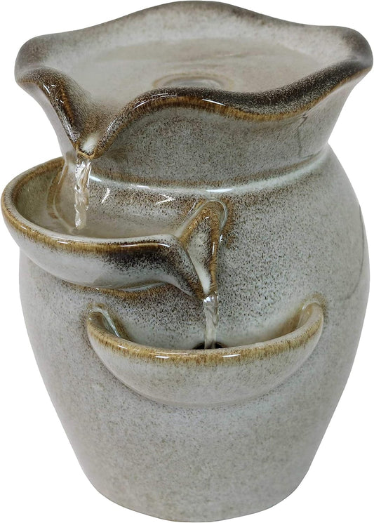 Fuente de Mesa Interior de Cerámica de 8 Pulgadas con Niveles Laterales en Cascada