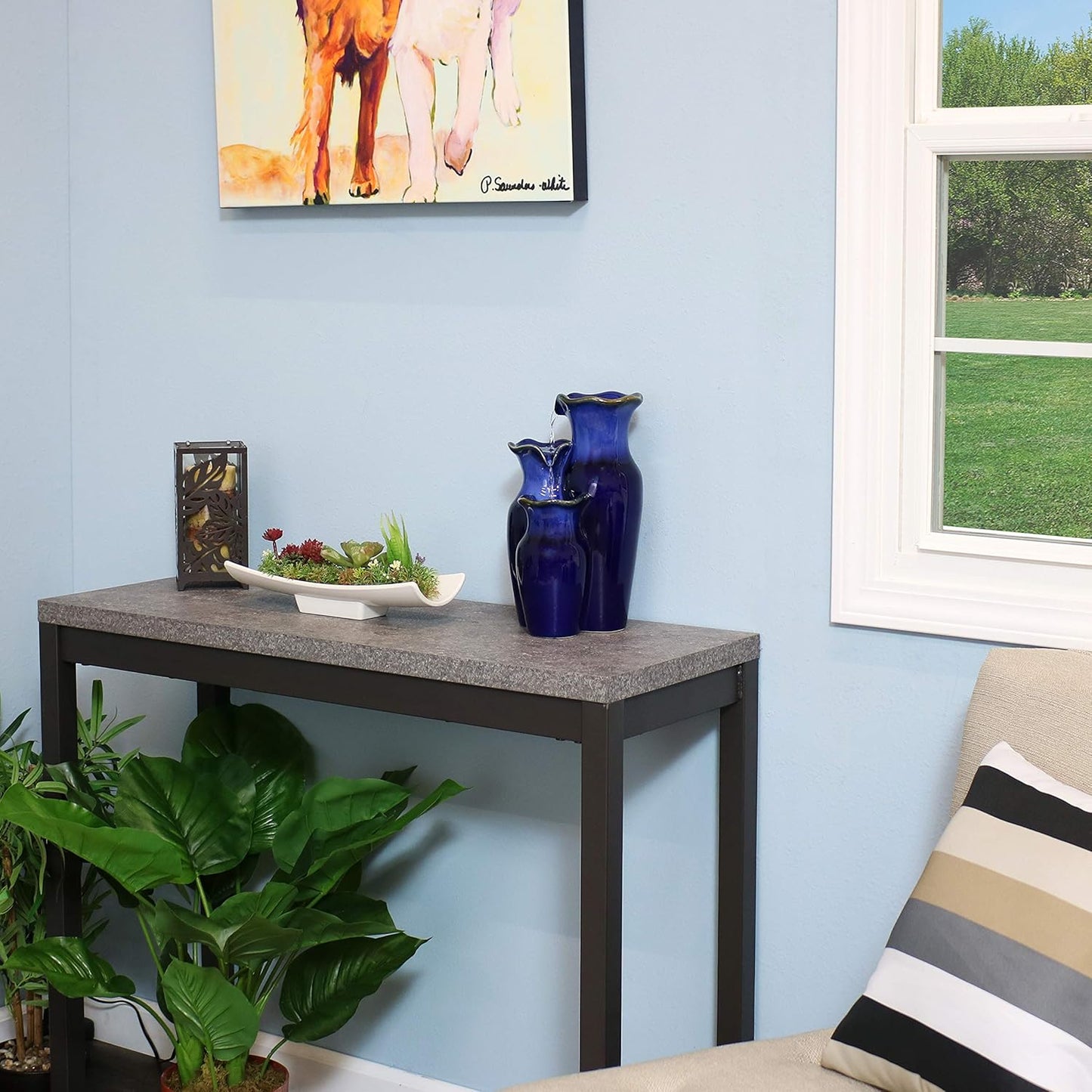 Fuente de mesa interior de cerámica azul vidriada de 11 pulgadas con jarras