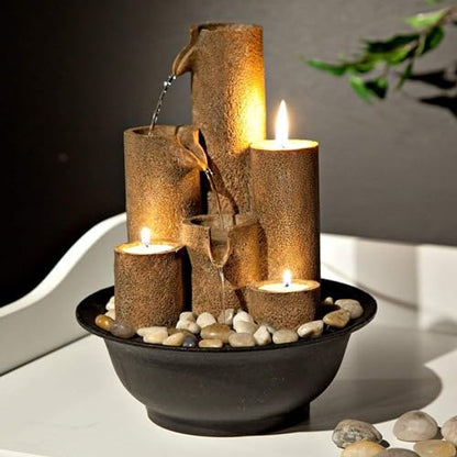 Tabletop Tiered Water Fountain Featuring 3 Candles