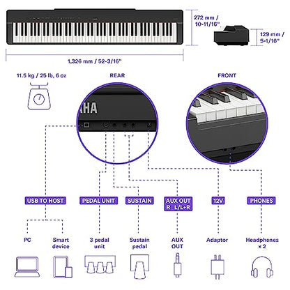 Yamaha P525 Digital Piano with 88 Weighted Wooden Keys, Black (P525B)