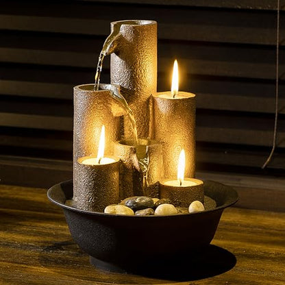 Tabletop Tiered Water Fountain Featuring 3 Candles