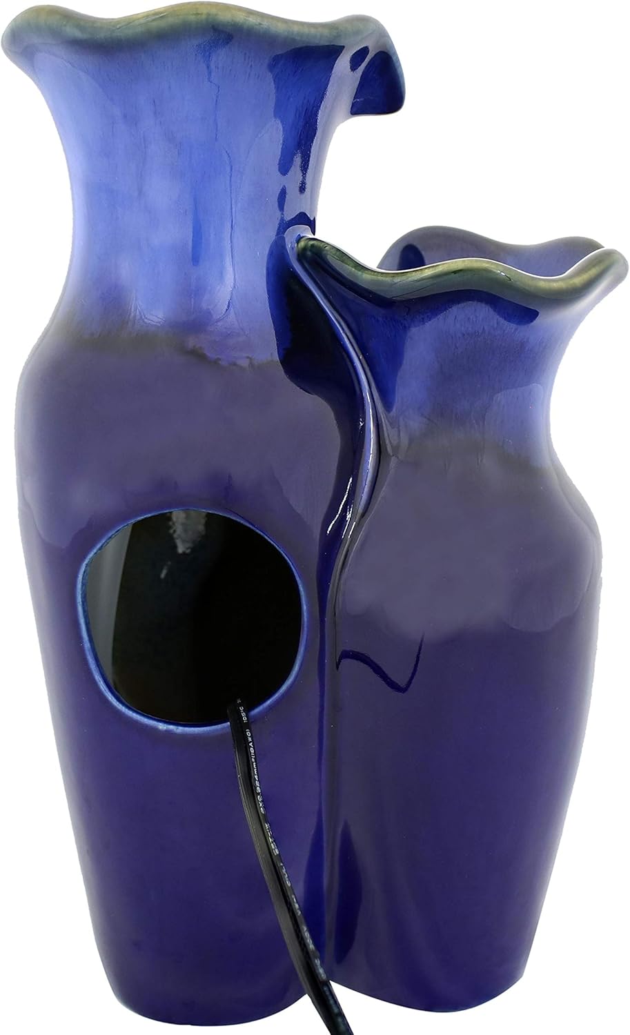 Glazed Pitchers 11-Inch Blue Ceramic Indoor Tabletop Fountain