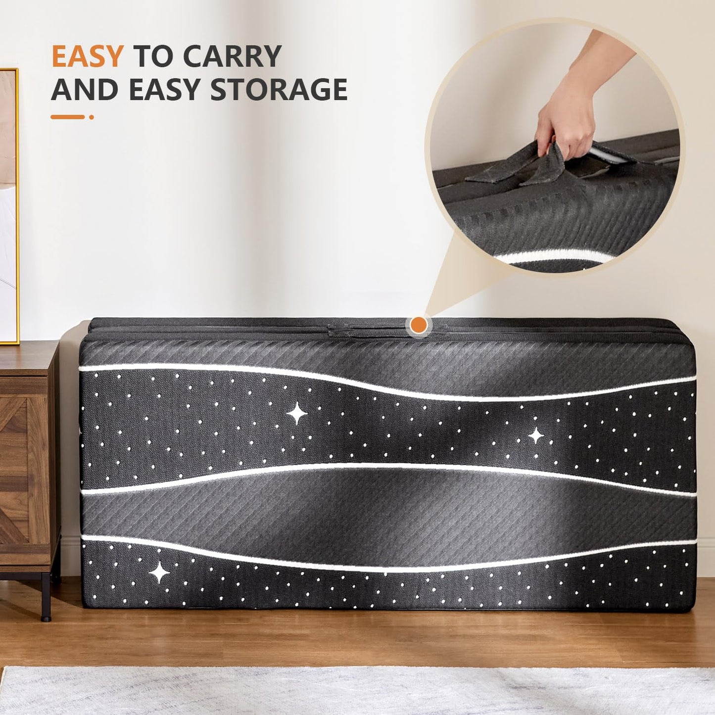 Folding Mattress - 4-inch Twin XL Tri-Fold Mattress with Breathable & Washable Cover | Foldable Mattress Guest Bed for Camping/Travel | Starry Sky Design