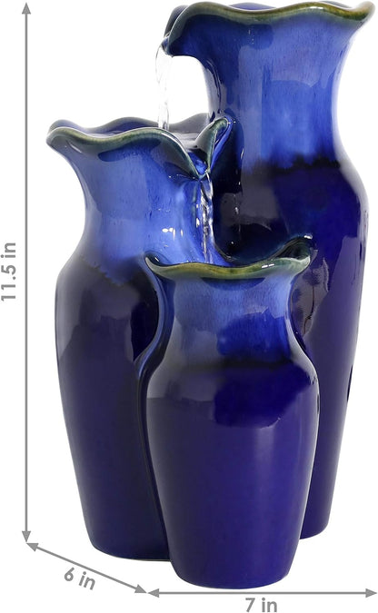 Glazed Pitchers 11-Inch Blue Ceramic Indoor Tabletop Fountain