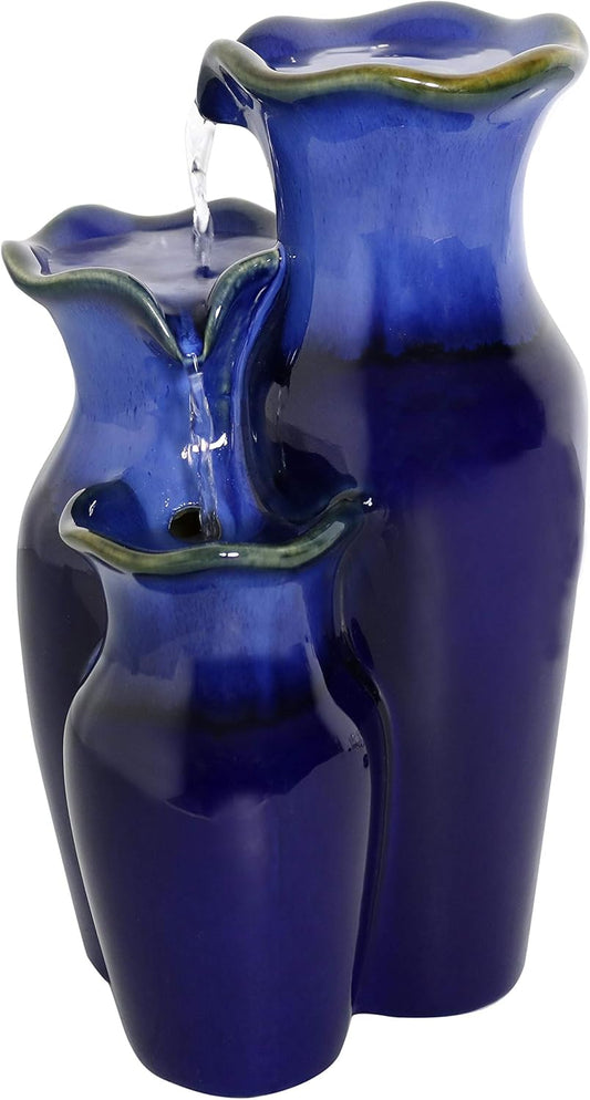 Glazed Pitchers 11-Inch Blue Ceramic Indoor Tabletop Fountain