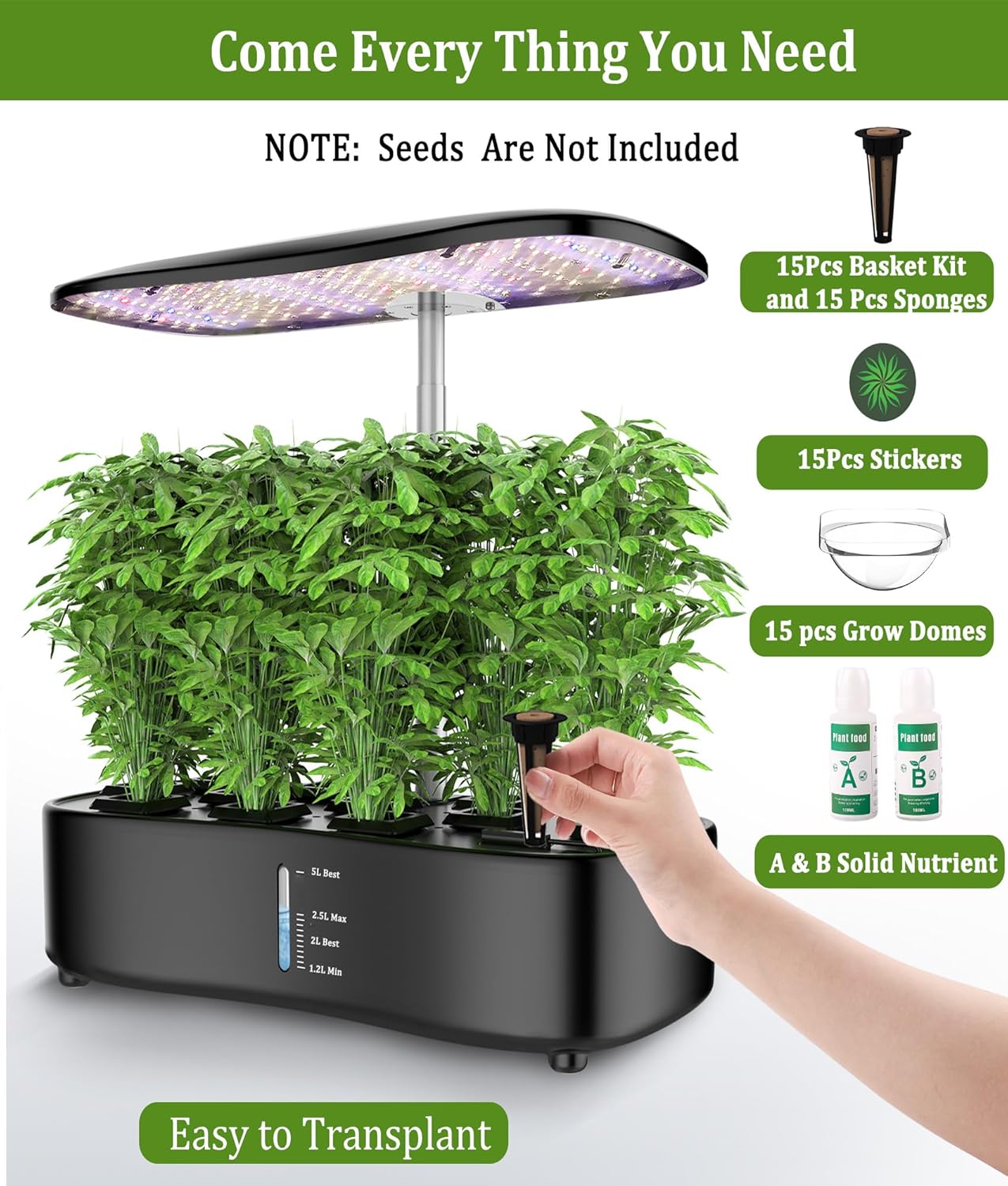 Misting 15 Pods Hydroponic Growing System Herb Garden Kit Indoor 5L