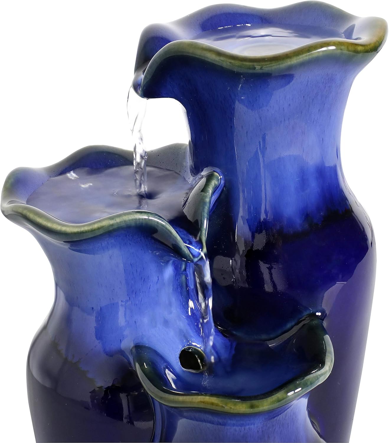 Glazed Pitchers 11-Inch Blue Ceramic Indoor Tabletop Fountain