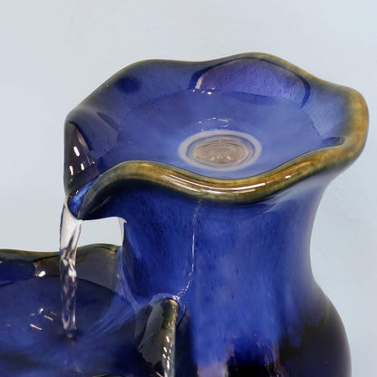 Glazed Pitchers 11-Inch Blue Ceramic Indoor Tabletop Fountain