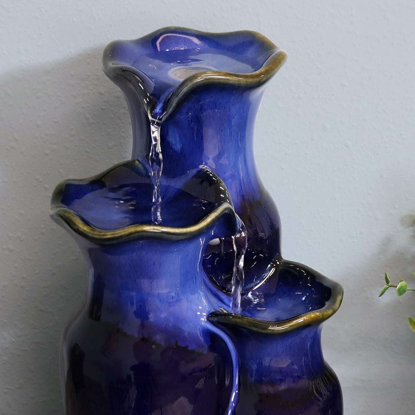 Glazed Pitchers 11-Inch Blue Ceramic Indoor Tabletop Fountain