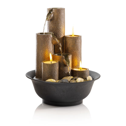 Tabletop Tiered Water Fountain Featuring 3 Candles