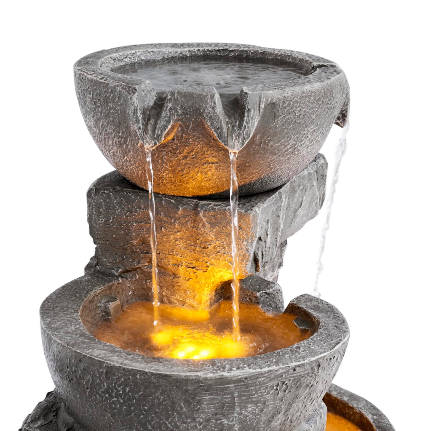 Cascading Bowls and Stacked Stones LED Outdoor Water Fountain 33.25 in.