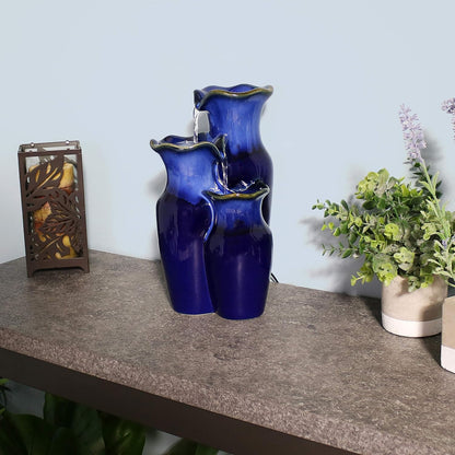 Glazed Pitchers 11-Inch Blue Ceramic Indoor Tabletop Fountain