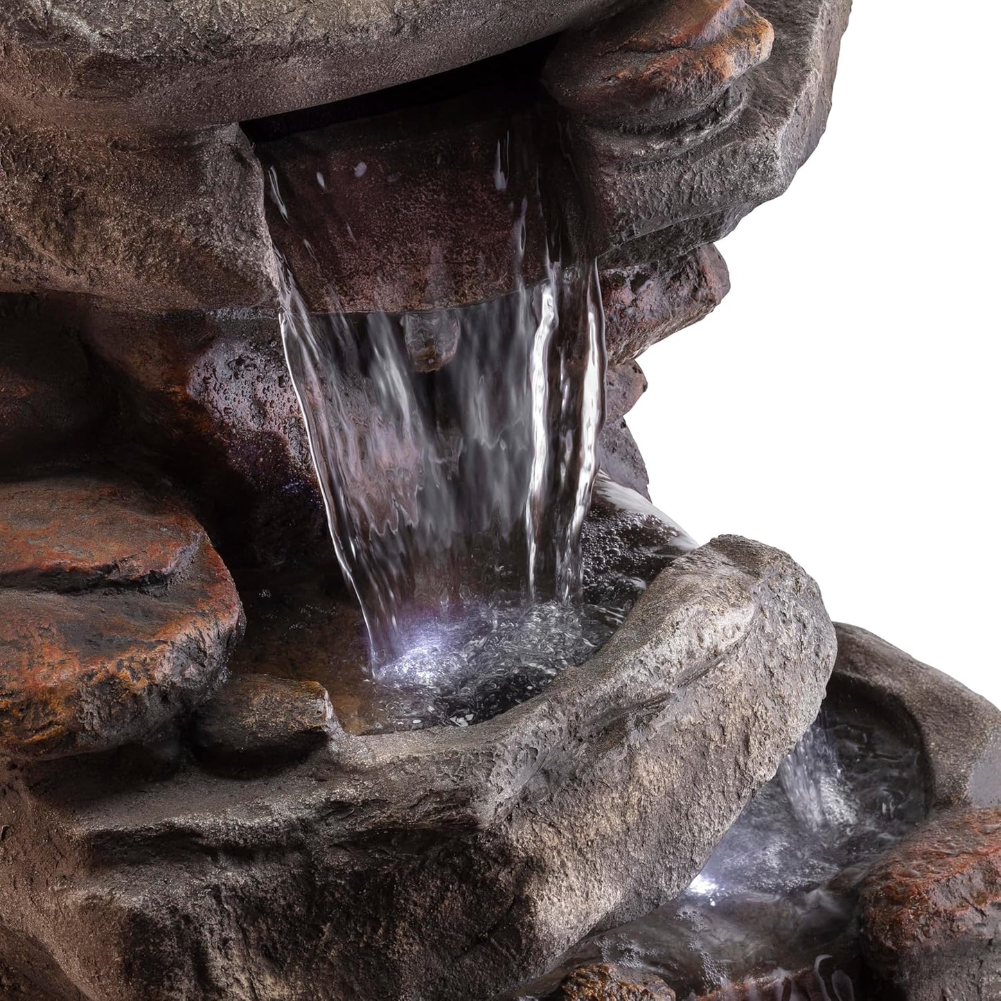 Outdoor Floor 4-Tiered Rock Water Fountain with Natural Stone Look, 40"