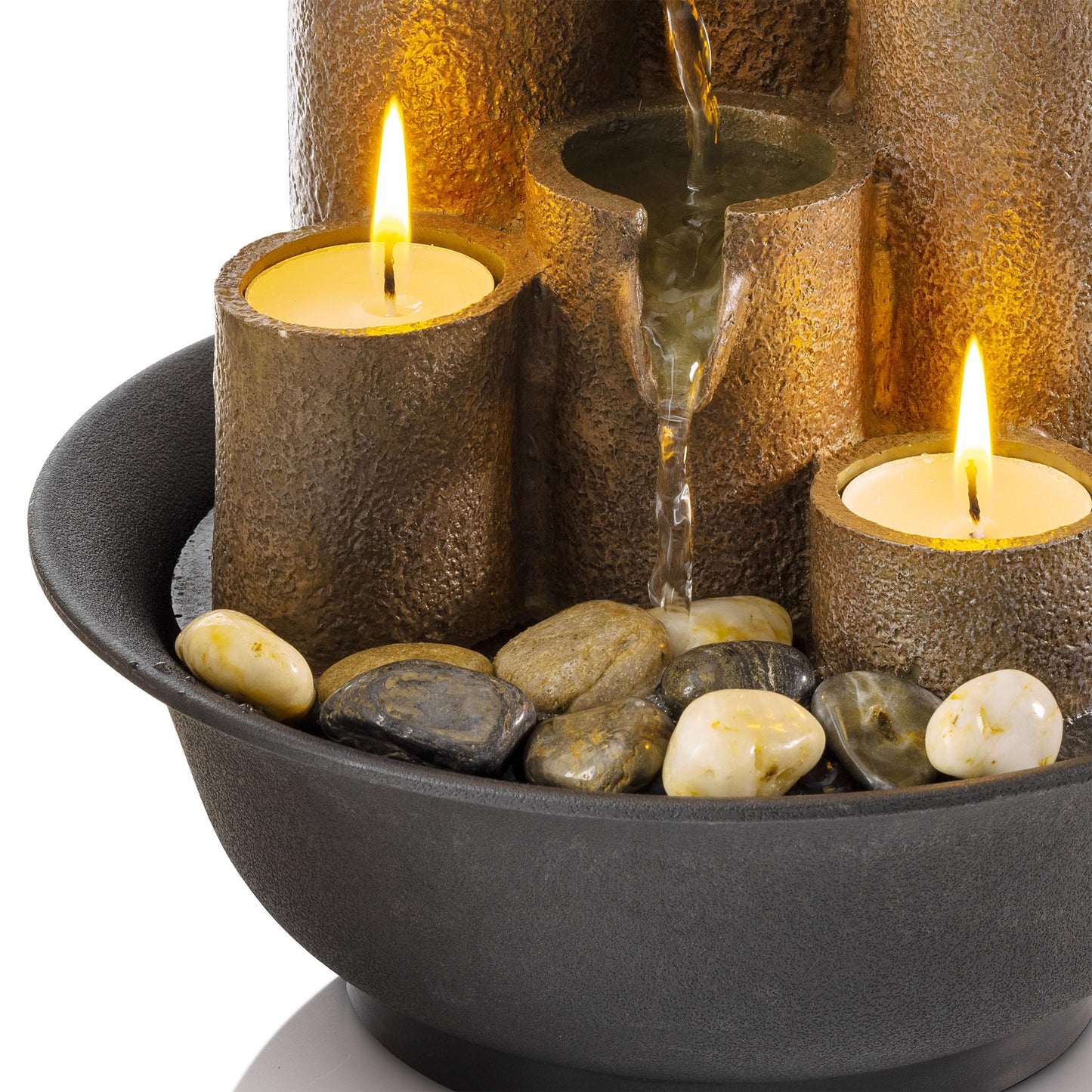 Tabletop Tiered Water Fountain Featuring 3 Candles